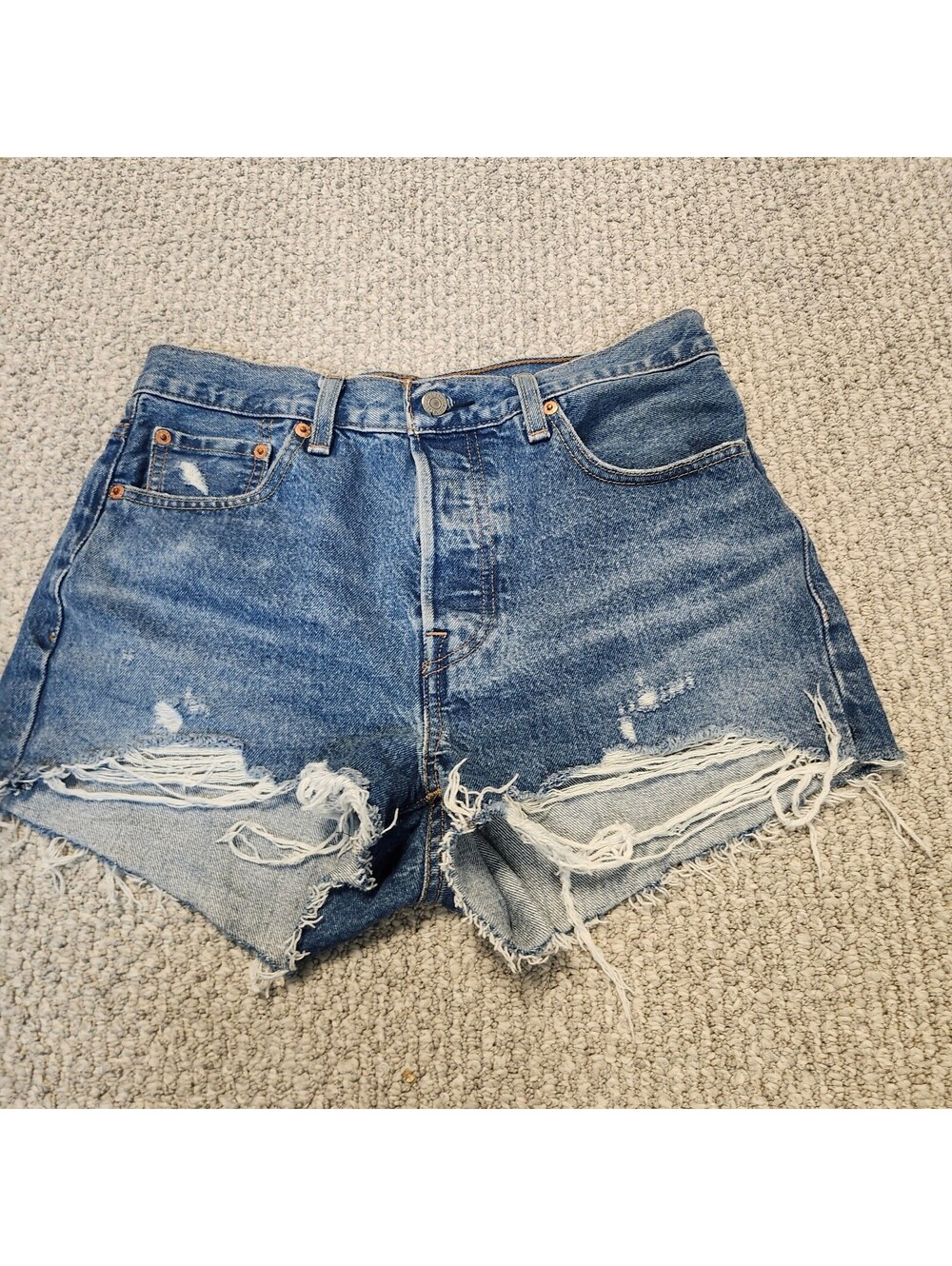 Levi's Distressed High-Waisted Denim Shorts 5 Button Fly Blue Size 29